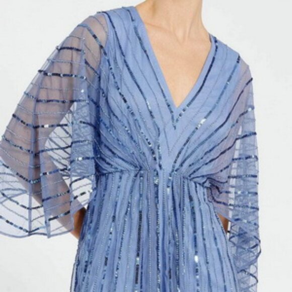 Mac Duggal Periwinkle Blue Beaded Kimono Sleeve A Line Midi Dress - Picture 5 of 6